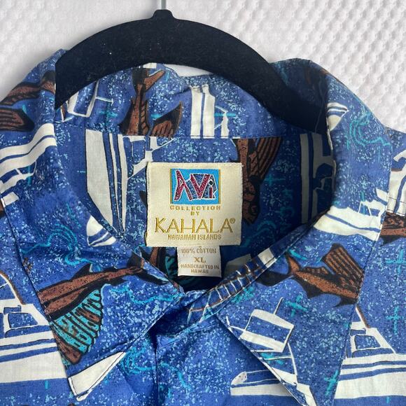 Kahala Hawaiian Islands‎ Shirt Men's XL Blue Boat Swordfish 100% Cotton (D472) - Picture 4 of 7